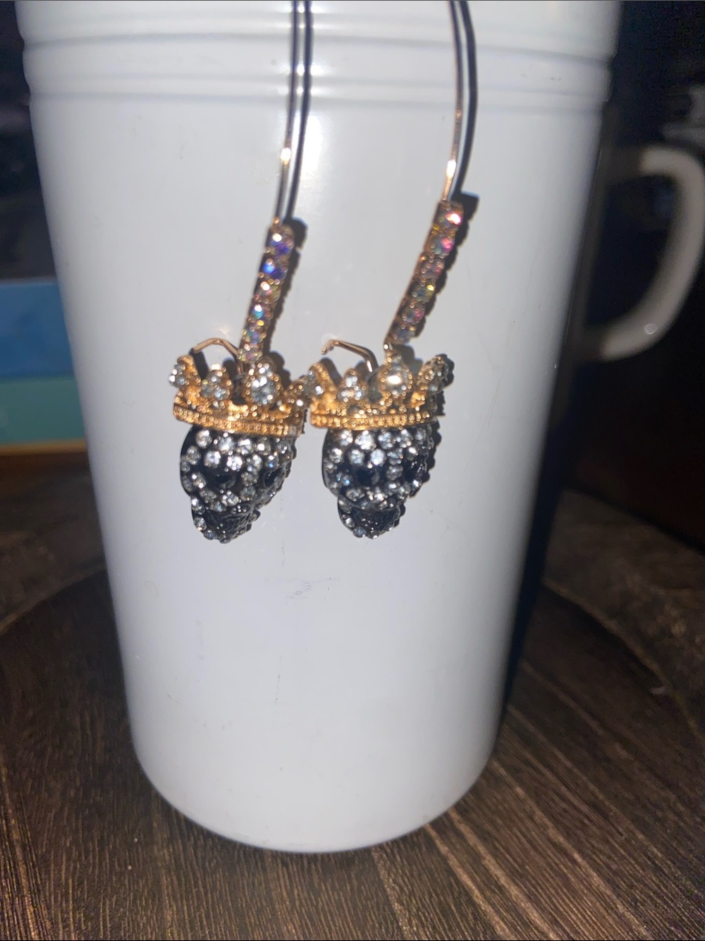 Gold Crown Black Crystal Drop Earrings with Multicolor Accents